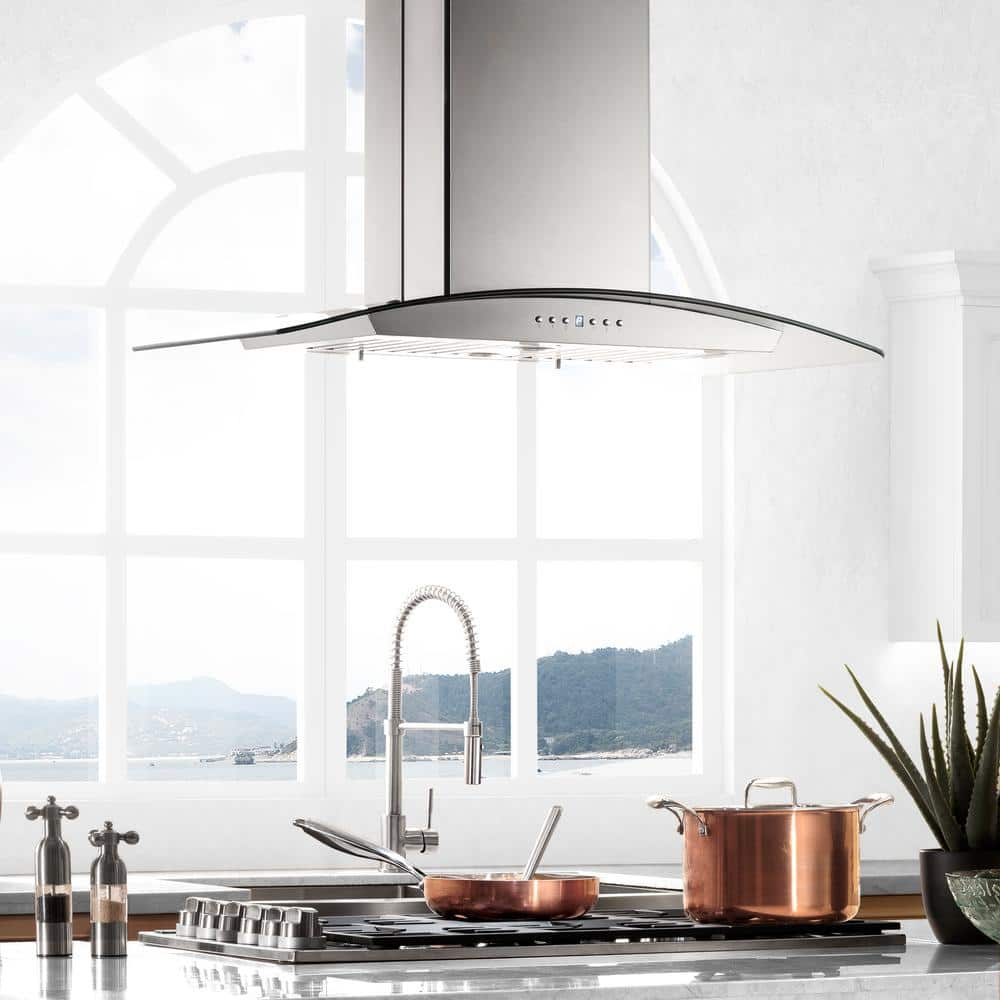 36-inch Stainless Steel and Glass Convertible Island Range Hood