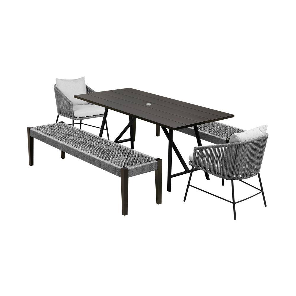 8-Person Dark Eucalyptus Wood and Gray Rope Outdoor Dining Set