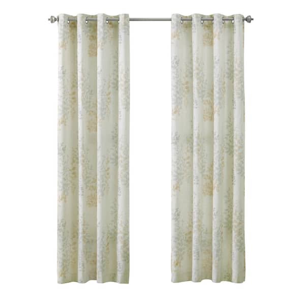 Habitat Lana Ivory Polyester Linen Floral 50 in. W x 84 in. L Grommet Indoor Light Filtering Curtain (Single Panel)