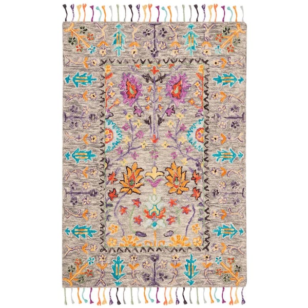 SAFAVIEH Blossom Gray/Multi Doormat 3 ft. x 5 ft. Border Area Rug