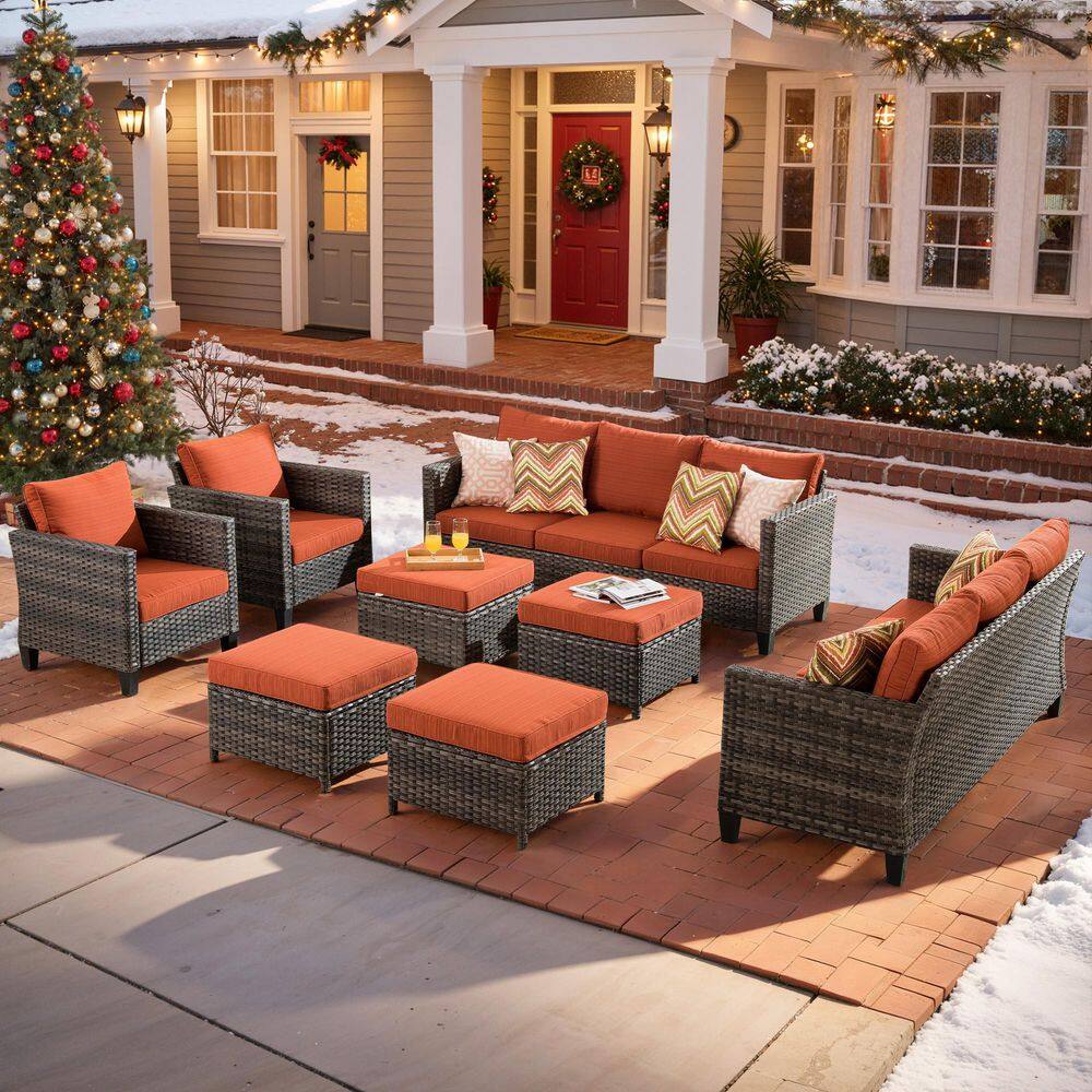 Gray 8-Piece Wicker Outdoor Patio Conversation Seating Set with Red Cushions price history on PriceWatchPro