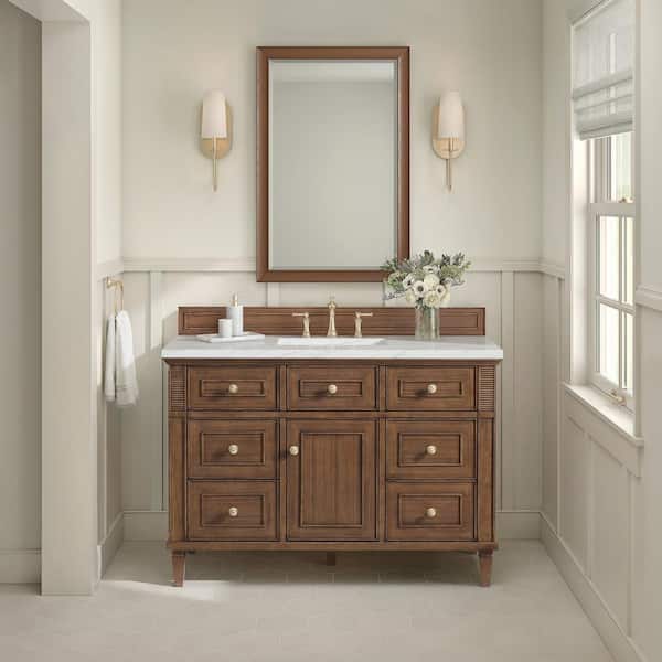 James Martin Vanities Lorelai 48.0 in. W x 23.5 in. D x 34.06 in. H Single Bathroom Vanity in Mid-Century Walnut & Ethereal Noctis Quartz Top