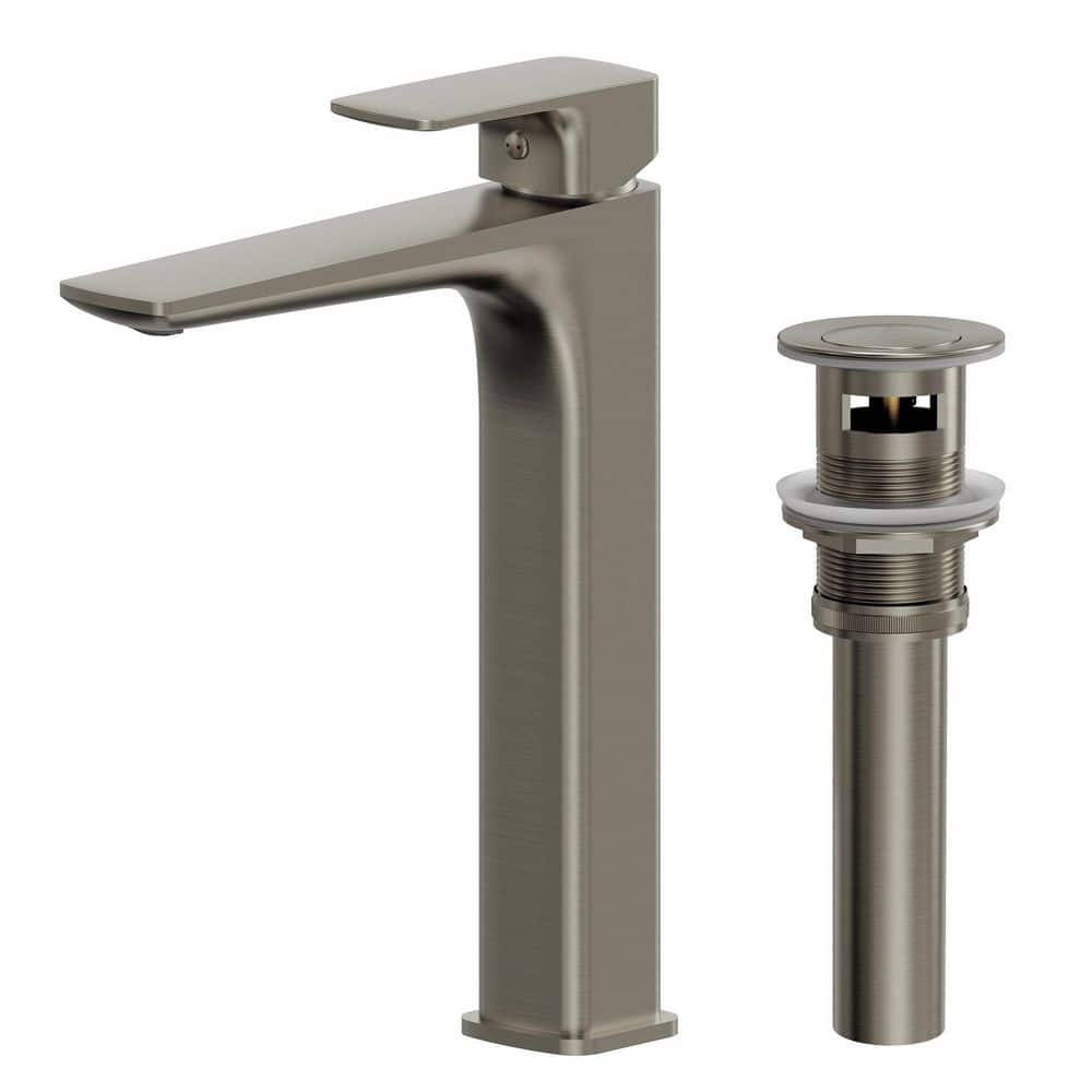 11.5 in. H Single Handle Solid Brass Vessel Sink Faucet with Pop-Up Drain, Brushed Texture in Brushed Nickel price history on PriceWatchPro