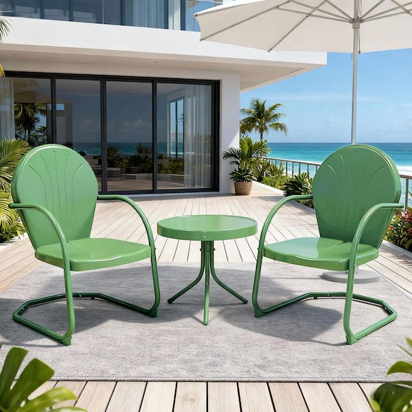 Green 3-Piece Metal Bistro Set-Vintage Outdoor Patio Table and 2-Chairs