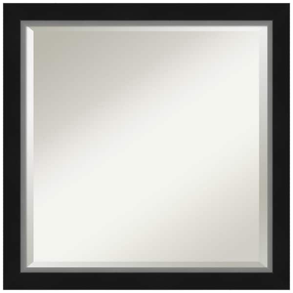 Amanti Art Eva 23 in. x 23 in. Modern Square Framed Black Silver Narrow Wall Mirror