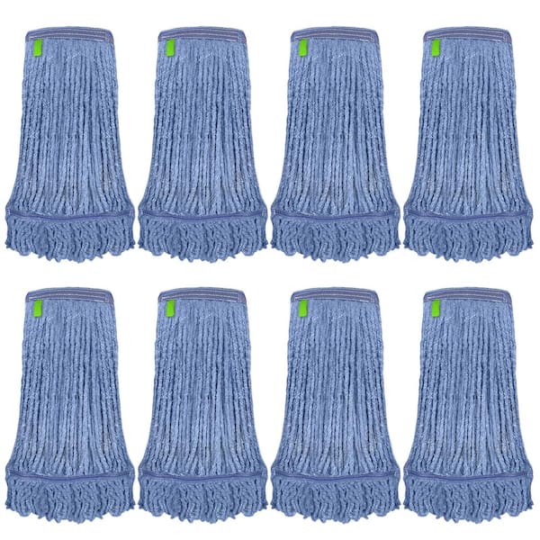 BISON LIFE 1.25 in. Loop End Commercial String Mop Blended Mop Head Replacement Refill 20 oz. Blue (8-Pack)