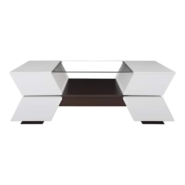 Furniture of America Kornat 47 in. White Rectangle Glass Coffee Table