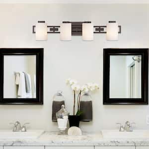 Del Ray 31.5 in. 4-Light Flemish Bronze Modern Vanity with White Opal Glass Shades