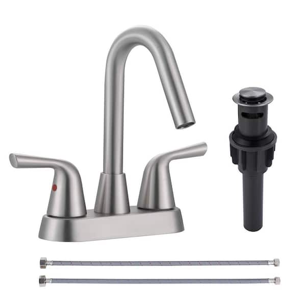 AVITAS Double Handle 4 in. Centerset High Arc Bathroom Faucet, Basin Faucet with Pop-Up Drain Kit in Brushed Nickel