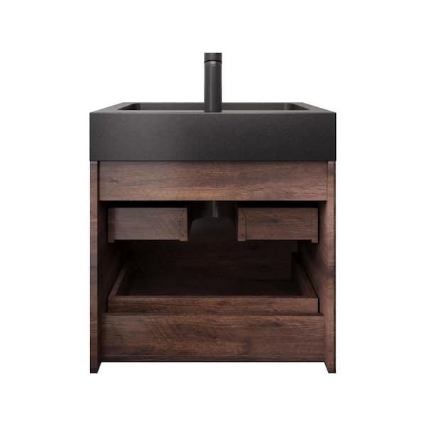 FAMYYT 24 in. W Single Sink Floating Bath Vanity in Walnut with