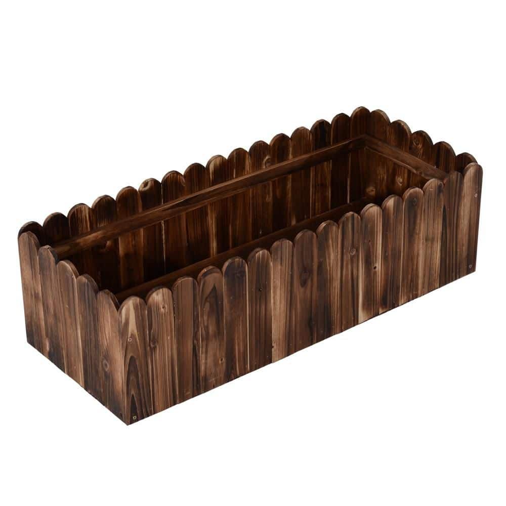 Hcman Wood Rectangular Raised Planter Box with 4 Drainage Holes, Garden ...