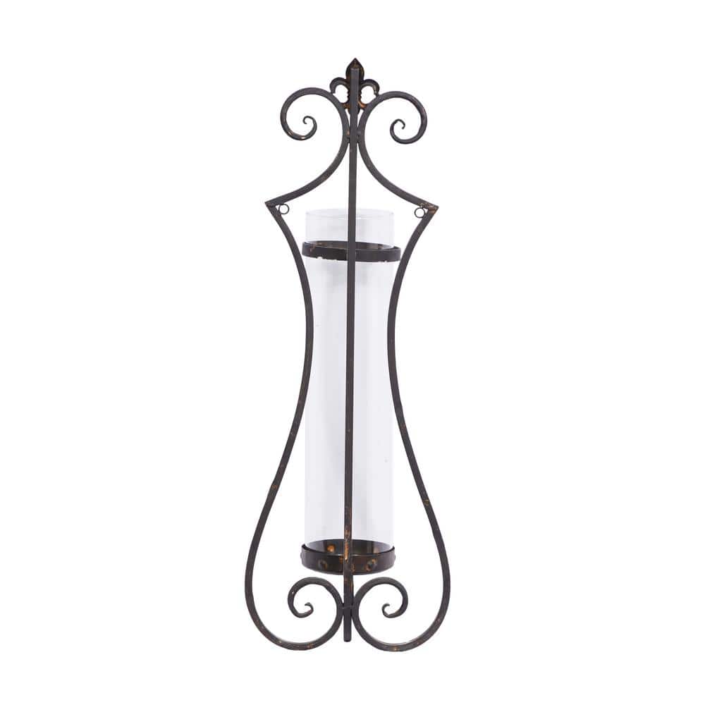 Elegant Black Metal and Glass 31" Traditional Hurricane Candle Lantern