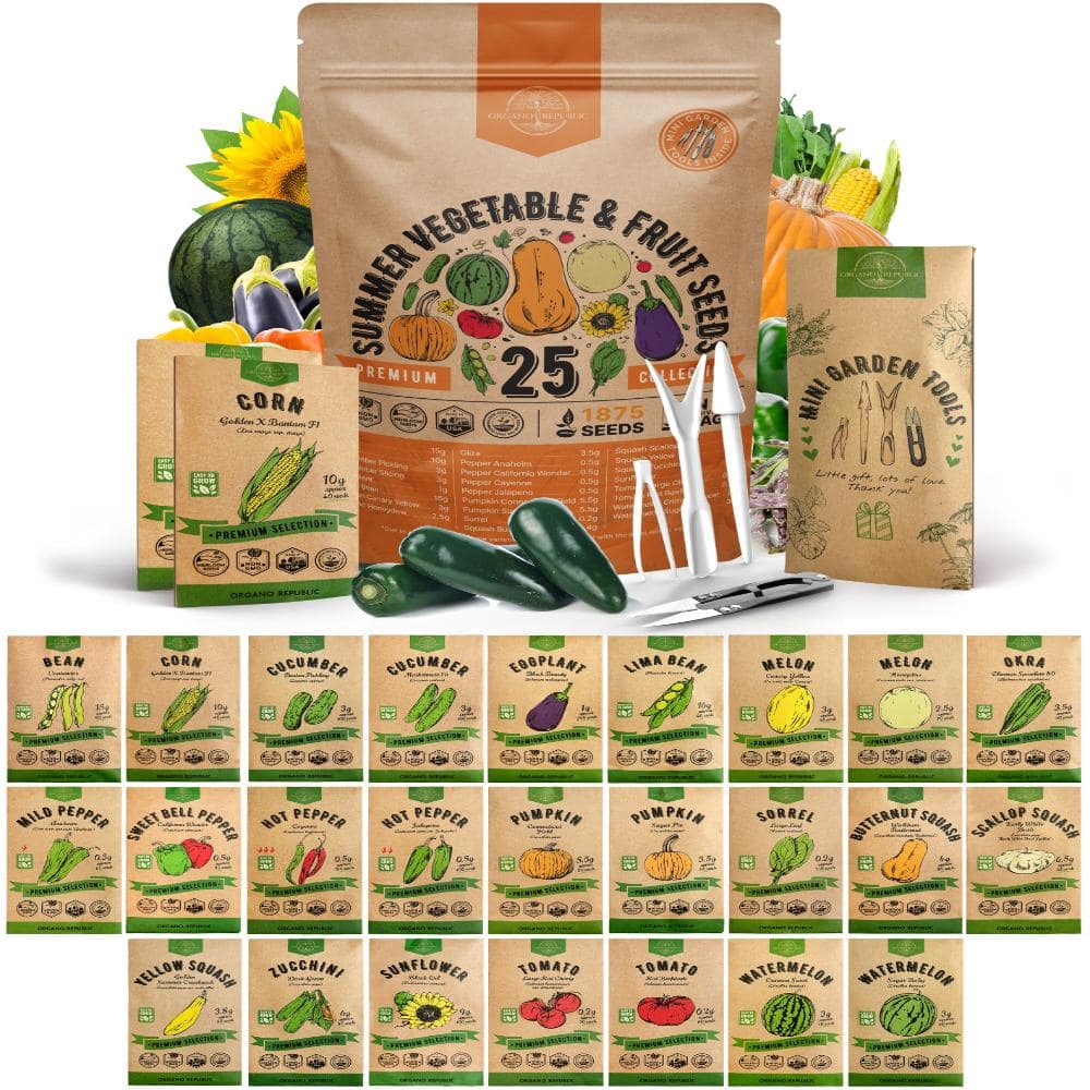 25 Summer Vegetable & Fruit Seeds - 1,875+ Non-GMO Heirloom Seeds for Planting Summer Vegetables and Fruits price history on PriceWatchPro