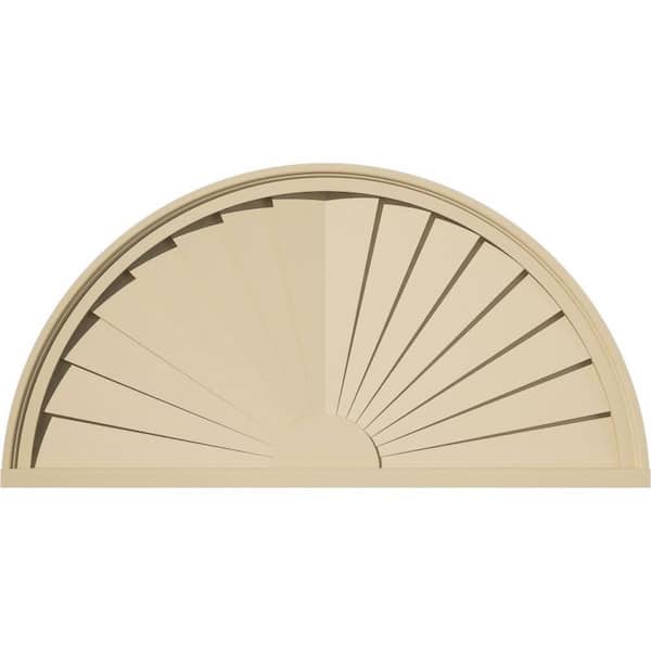 Ekena Millwork 36 in. W x 18 in. H x 2 in. P Half Round Sunburst Signature Urethane Pediment, Primed Tan
