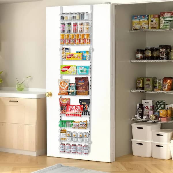 White 10-Tier Adjustable Pantry Organization and Storage Over the Door, Hanging Spice Rack, for Kitchen