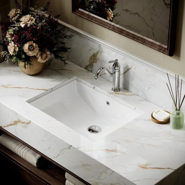 21.6 in. x 15.7 in. W Rectangle Undermount Bathroom Sink in White Porcelain Ceramic with Overflow