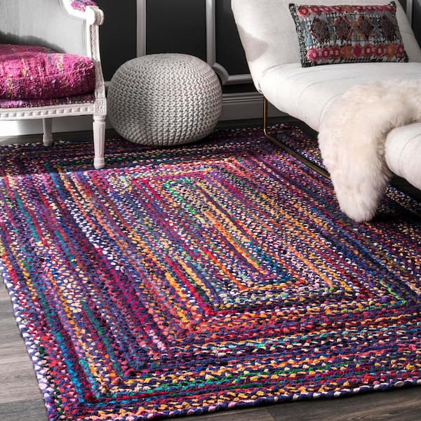 Tammara Colorful Braided Purple Multi Doormat 3 ft. x 5 ft. Area Rug