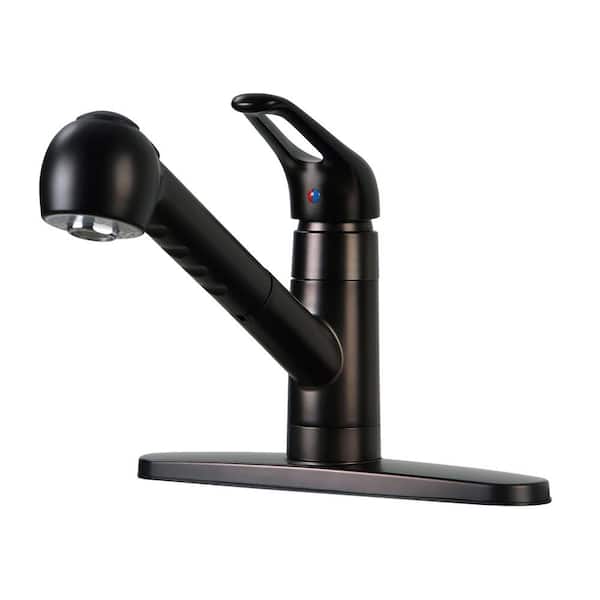 Kingston Brass Century Single-Handle Deck Mount Pull Out Sprayer Kitchen Faucet with Deck Plate Included in Oil Rubbed Bronze