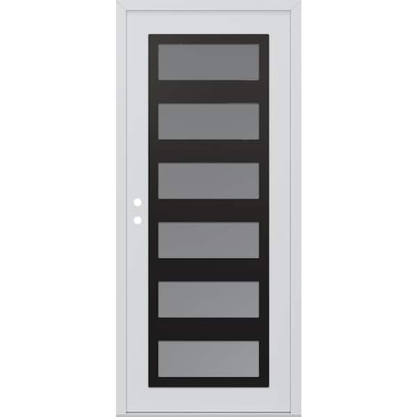 C9 36 in. x 80 in. Black P Right-Hand/Inswing Frosted Glass White/White Steel Prehung Front Door