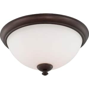 3-Light Flush Mount Prairie Bronze Fixture with Frosted Glass Shade