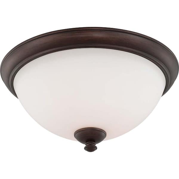 SATCO:Satco 3-Light Flush Mount Prairie Bronze Fixture with Frosted Glass Shade