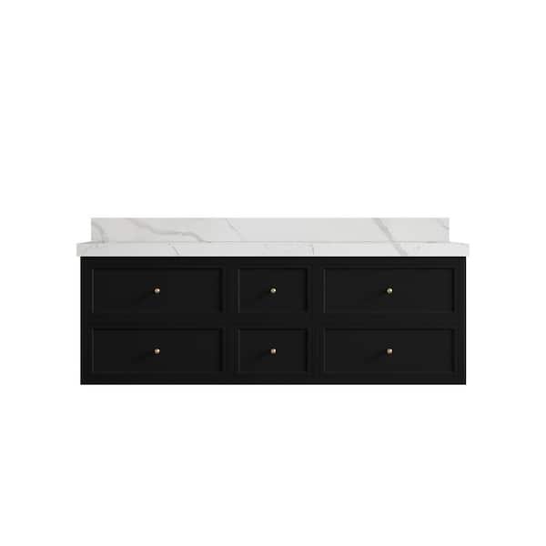 Willow Collections Roswell 60 in. Double Sink Freestanding Black Bath Vanity with Calacatta Laza Qt. Top Unassembled