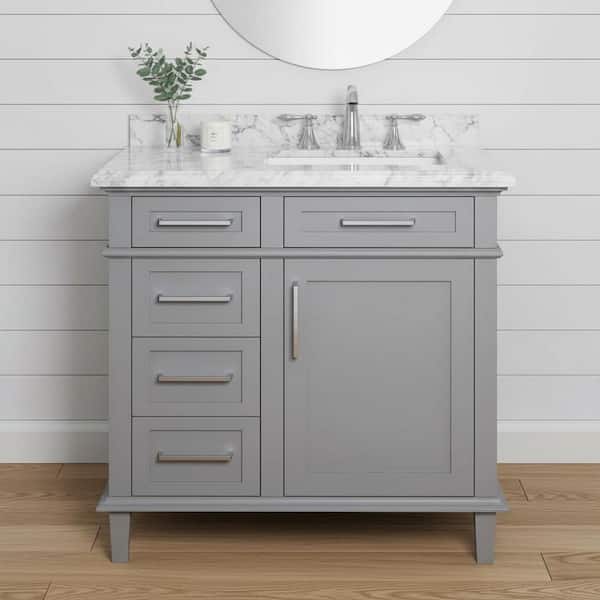 Sonoma 36 in. Single Sink Pebble Gray Bath Vanity with Carrara Marble Top (Assembled)