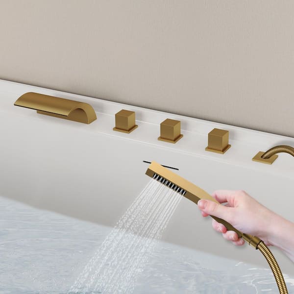 3 Handle 2-Spray Tub and Shower Faucet 1.8 GPM in Brushed Gold Valve Included