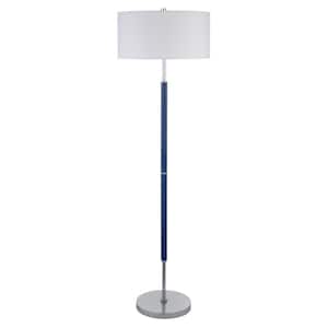 61 in. Blue and White 2 1-Way (On/Off) Standard Floor Lamp for Living Room with Cotton Drum Shade
