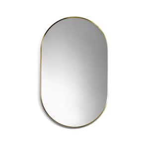 Ispra 22 in. W x 36 in. H Small Oval Aluminum Framed Wall Bathroom Vanity Mirror in Brushed Gold