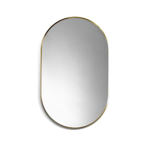 Altair Ispra 22 in. W x 36 in. H Small Oval Aluminum Framed Wall Bathroom Vanity Mirror in Brushed Gold