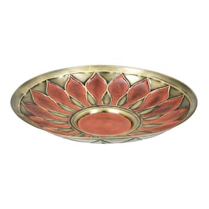 16 in. Dia Antique and Patina Red African Daisy Birdbath