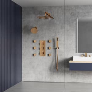 Thermostatic 8-Spray 12 and 6 in. Wall Mount Dual Shower Head and Handheld Shower Head with 6-Jets in Rose Gold