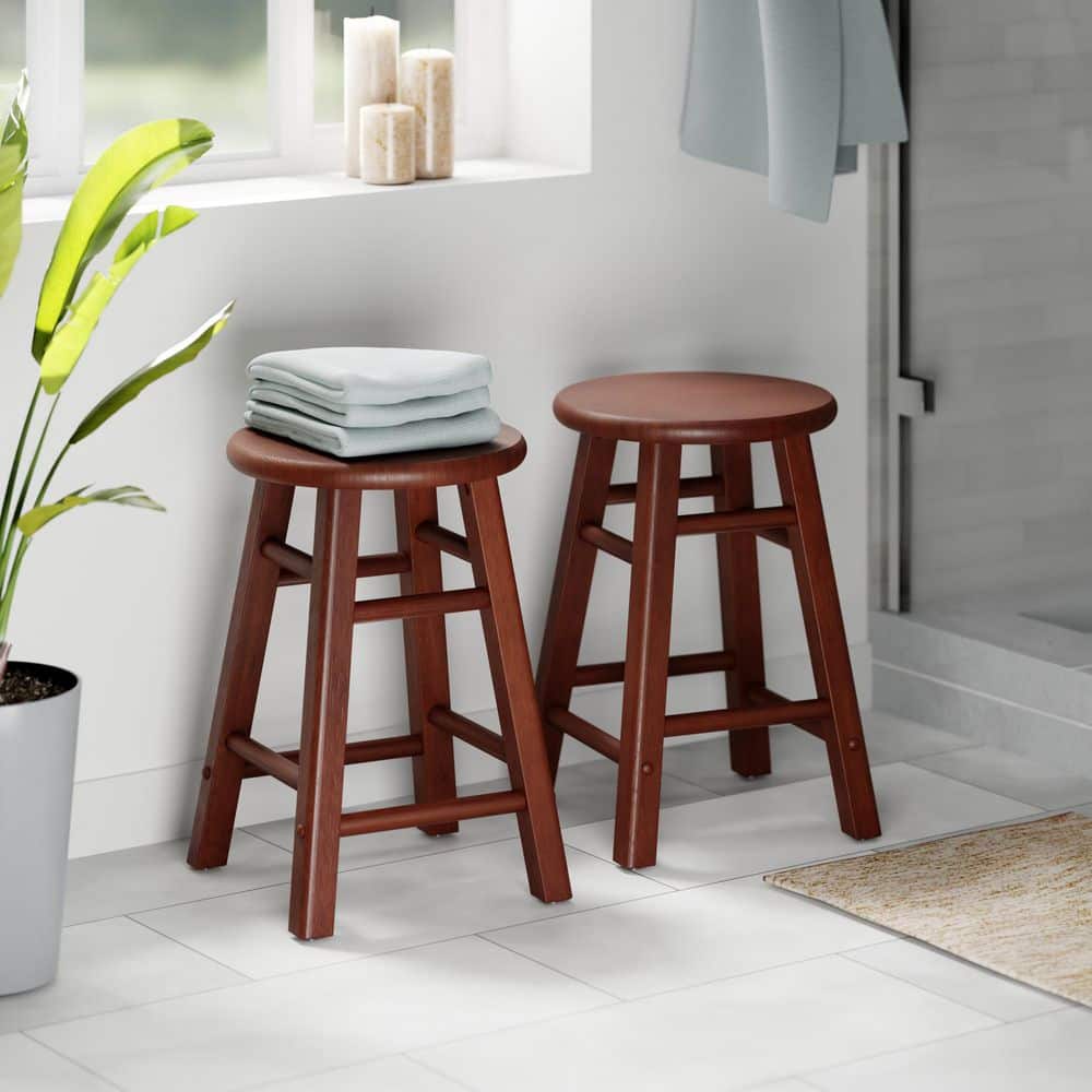 Winsome Element 2-Piece 18 in. Dining Stool Set, Walnut, Solid Wood