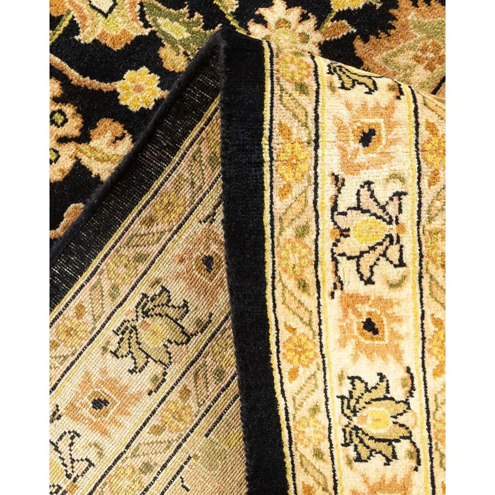 Hand-Knotted Black and Beige Wool Oriental 10' x 14' Rug