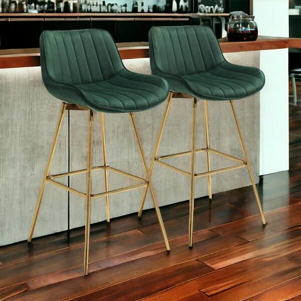 28.94 in. Green Low Back Metal Bar Chair with Velvet Seat Set of 2