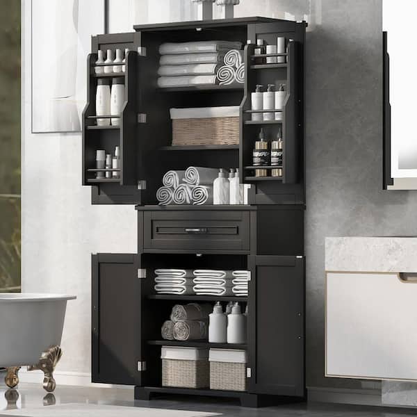 Black 72.2 in. H Accent Cabinet, Bathroom Storage Cabinet with Doors and Drawer, Adjustable Shelf, Storage Space