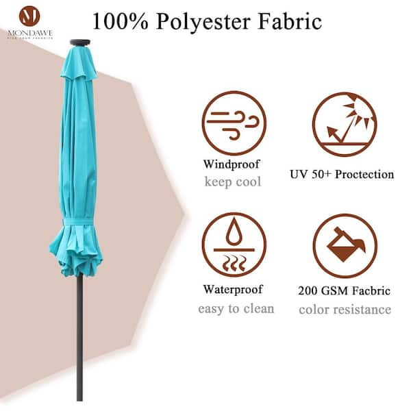 9 ft. Aluminum Market Patio Umbrella Crank and Tilt LED Outdoor Umbrella in Light Blue