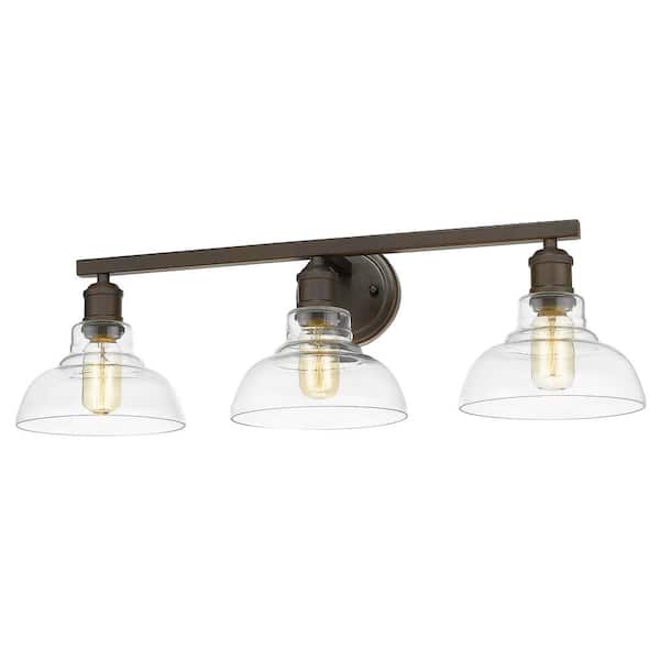 Golden Lighting Carver 27.5 in. 3-Light Rubbed Bronze Vanity Light