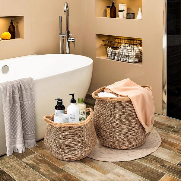FUNKOL Bathroom Laundry Shower Caddy Basket Storage Set Linen in Brown