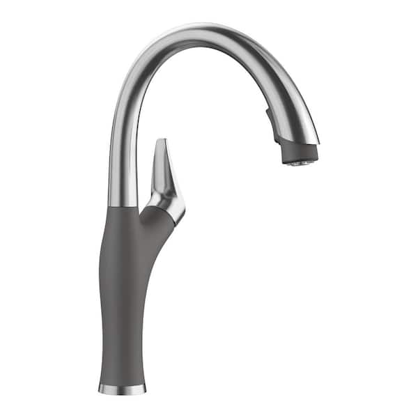 ARTONA PVD Steel/Cinder 15.75 in. H Pull Down Sprayer Kitchen Faucet with 180 Degree Spout Swivel