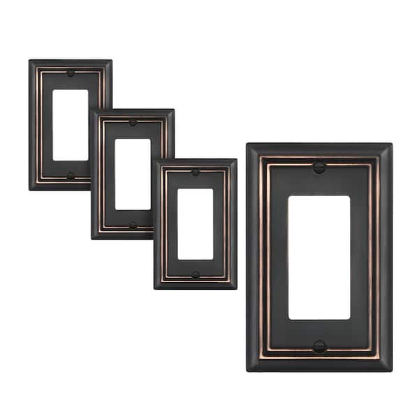 1-Gang Aged Bronze Decorator/Rocker Metal Wall Plates(4-Pack)