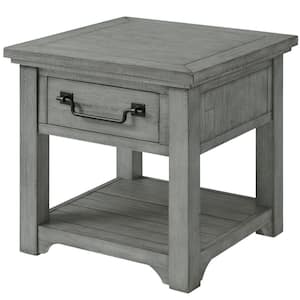 Beach House 24 in. Dove Grey Square Solid Wood End Table with Drawer