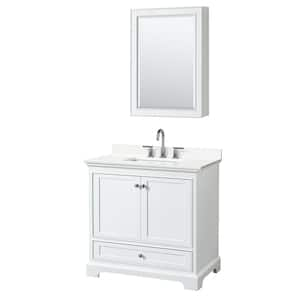 Deborah 36 in. W x 22 in. D x 35 in. H Single Bath Vanity in White with White Quartz Top and MC Mirror