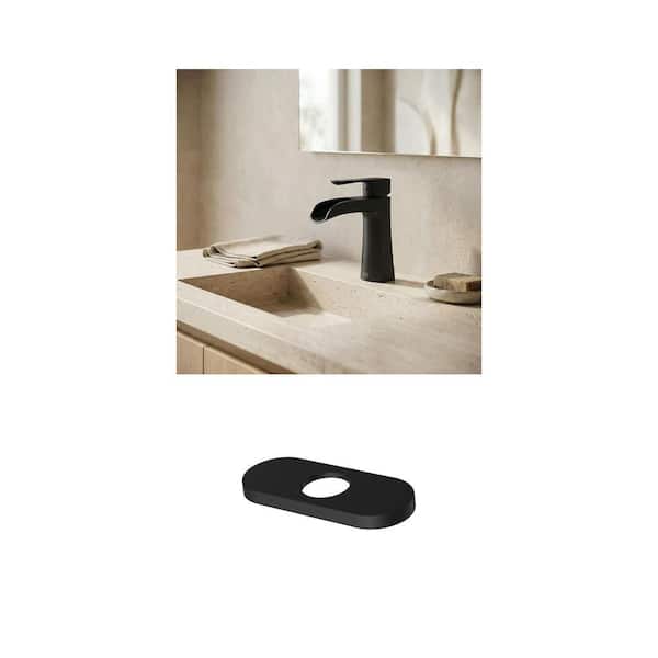 Paloma Single Handle Waterfall Faucet with 5.5 in. Deck Plate in Matte Black (2-Piece Set)