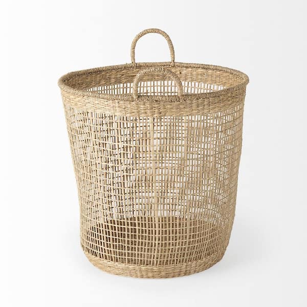 Litton Lane Seagrass Handmade Two Toned Storage Basket with Matching Lids ( Set of 2) 041279 - The Home Depot