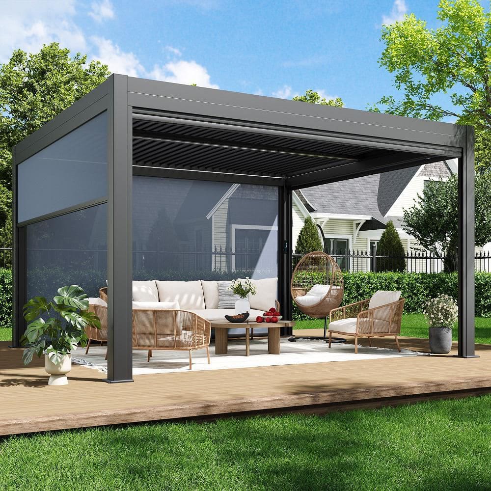 HOMMOW 10 ft. x 13 ft. Louvered Pergola with Auto Adjustable Roof