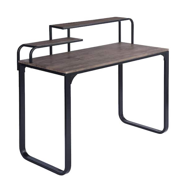 Homy Casa 44 in. Rectangular Brown Computer Desk with Hutch