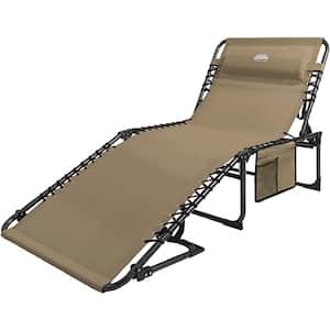 Metal Outdoor Folding Chaise Lounge Chair Foldable Patio Recliner with Pillow Storage Bag in Beige