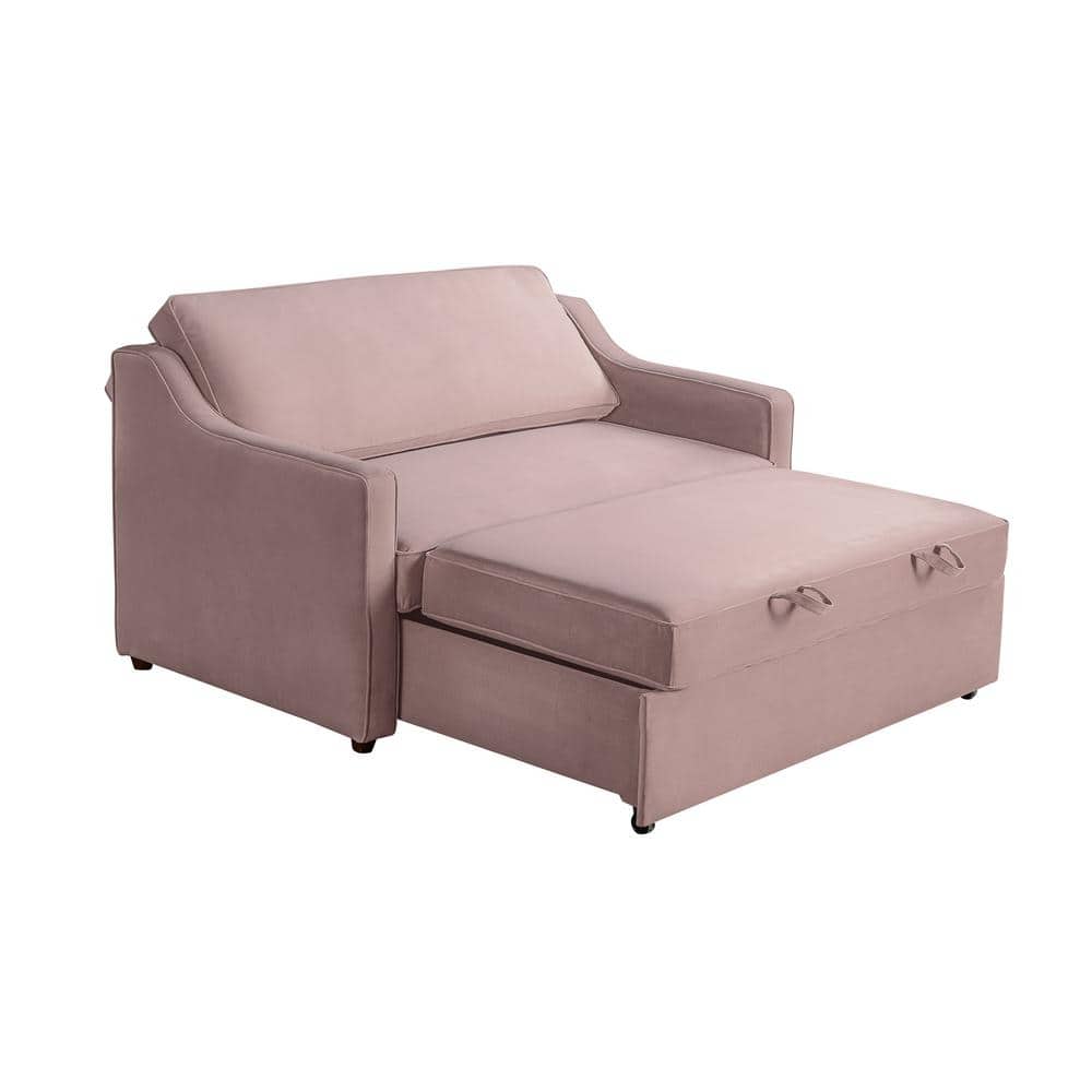 Mauve Velvet Full Sleeper Loveseat with Wood Legs